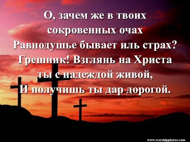 О, зачем же в твоих сокровенных очах Равнодушье бывает иль страх? Грешник!