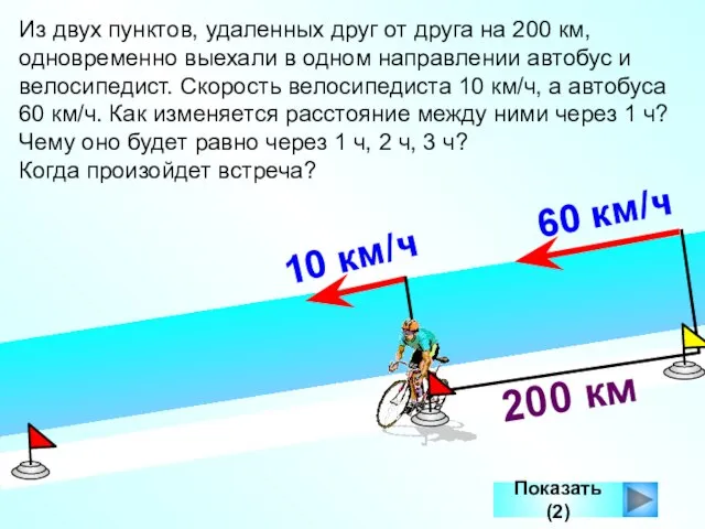 Показать (2) 200 км Из двух пунктов, удаленных друг от друга на