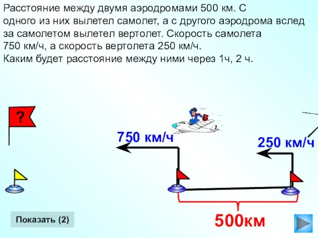 Расстояние между двумя аэродромами 500 км. С одного из них вылетел самолет,