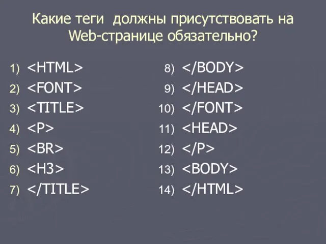 Какие теги должны присутствовать на Web-странице обязательно?