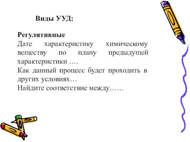 Виды УУД: Регулятивные Дате характеристику химическому веществу по плану предыдущей характеристики ….