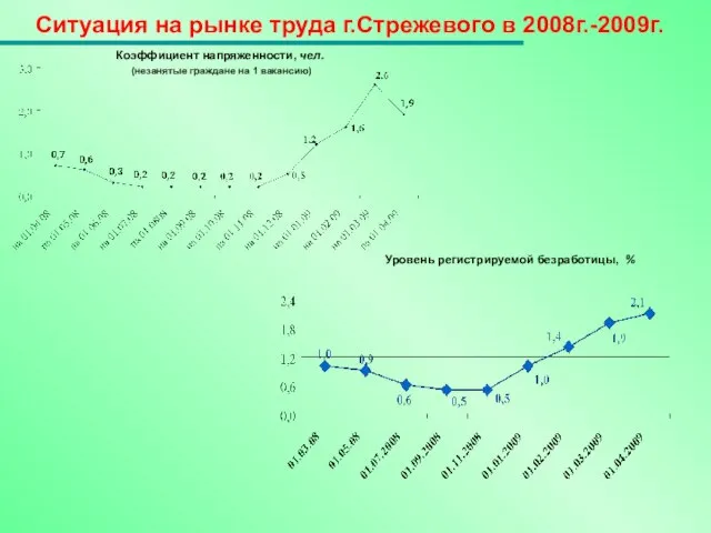 Ситуация на рынке труда г.Стрежевого в 2008г.-2009г. Уровень регистрируемой безработицы, % Коэффициент