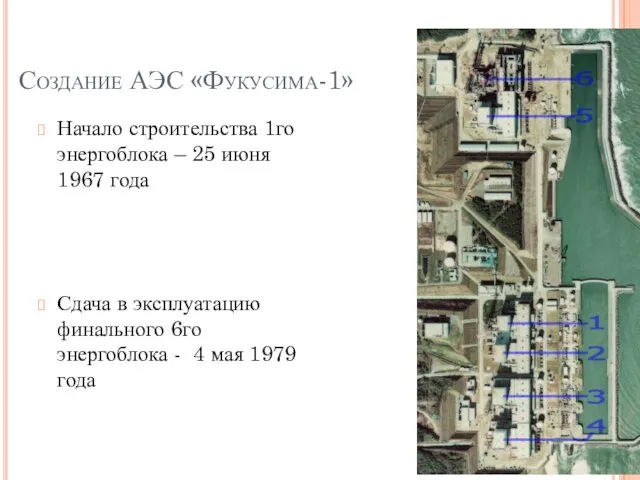 Создание АЭС «Фукусима-1» Начало строительства 1го энергоблока – 25 июня 1967 года