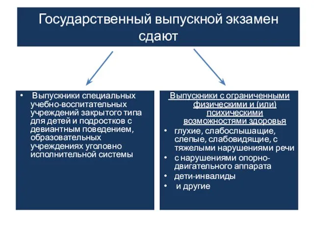 Государственный выпускной экзамен сдают Выпускники специальных учебно-воспитательных учреждений закрытого типа для детей