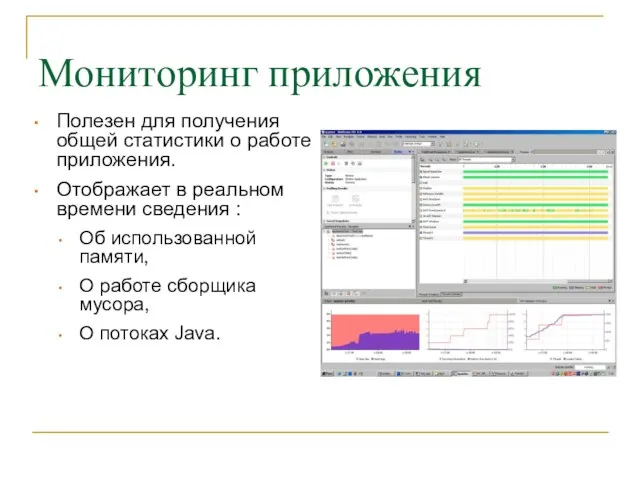 Мониторинг приложения Полезен для получения общей статистики о работе приложения. Отображает в