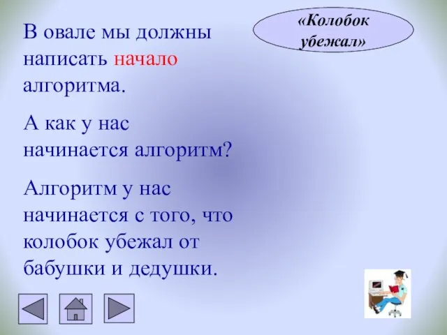 В овале мы должны написать начало алгоритма. А как у нас начинается