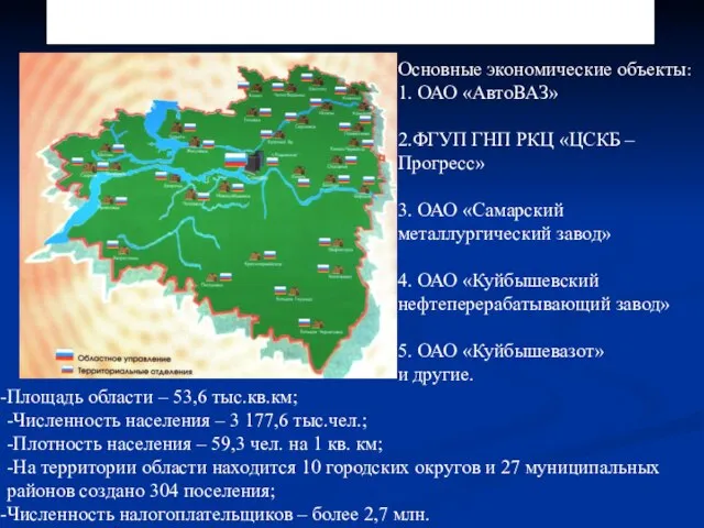 1.1. Информационная справка о Самарской области Площадь области – 53,6 тыс.кв.км; -Численность