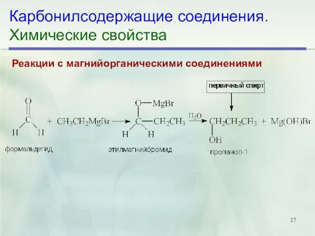 Карбонилсодержащие соединения. Химические свойства Реакции с магнийорганическими соединениями