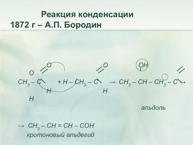 Реакция конденсации 1872 г – А.П. Бородин O O ОН О СН3