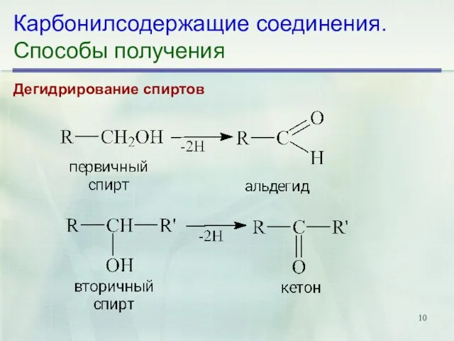 Карбонилсодержащие соединения. Способы получения Дегидрирование спиртов