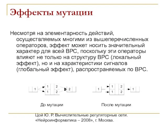 Цой Ю. Р. Вычислительные регуляторные сети. «Нейроинформатика – 2008», г. Москва. Эффекты