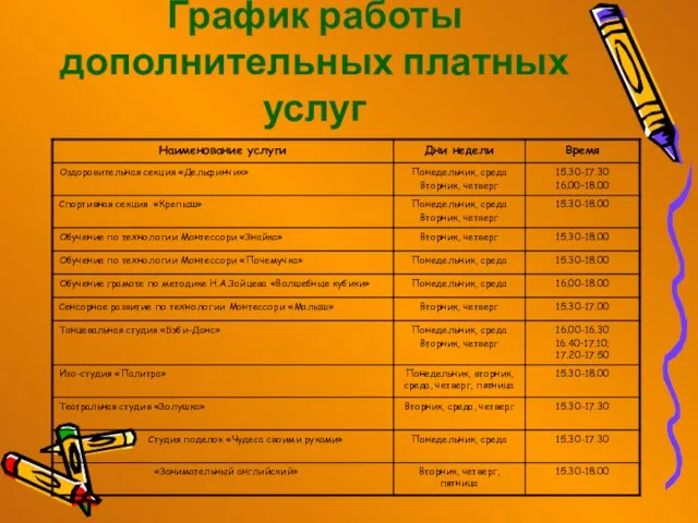 График работы дополнительных платных услуг