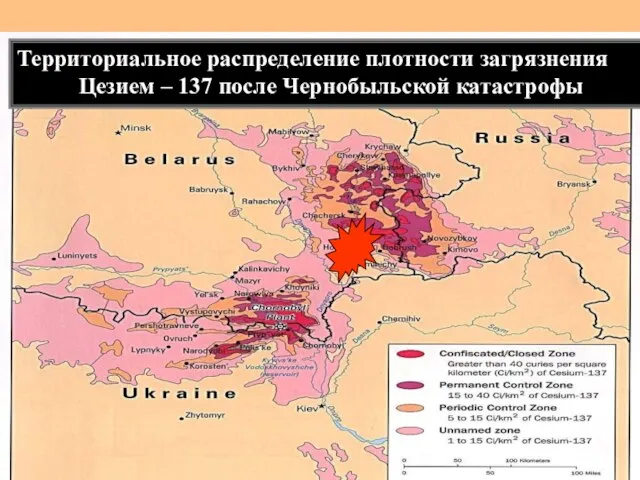 Территориальное распределение плотности загрязнения Цезием – 137 после Чернобыльской катастрофы