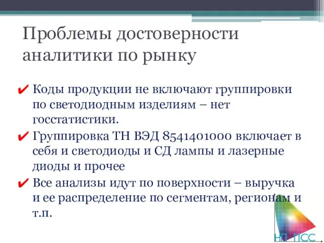 Проблемы достоверности аналитики по рынку Коды продукции не включают группировки по светодиодным