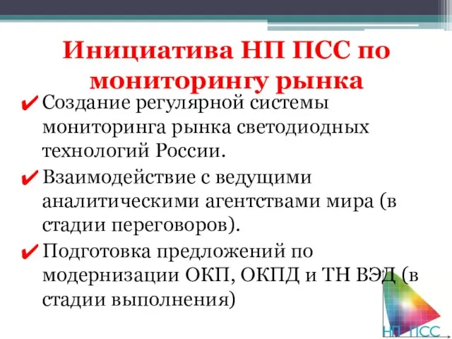 Инициатива НП ПСС по мониторингу рынка Создание регулярной системы мониторинга рынка светодиодных