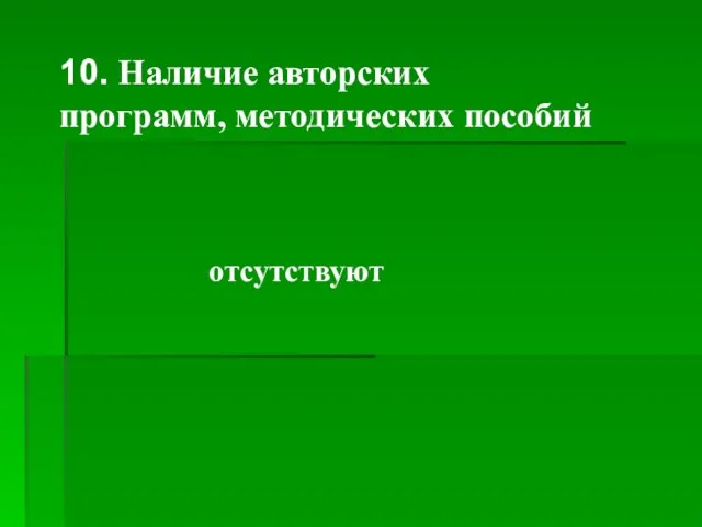 10. Наличие авторских программ, методических пособий отсутствуют