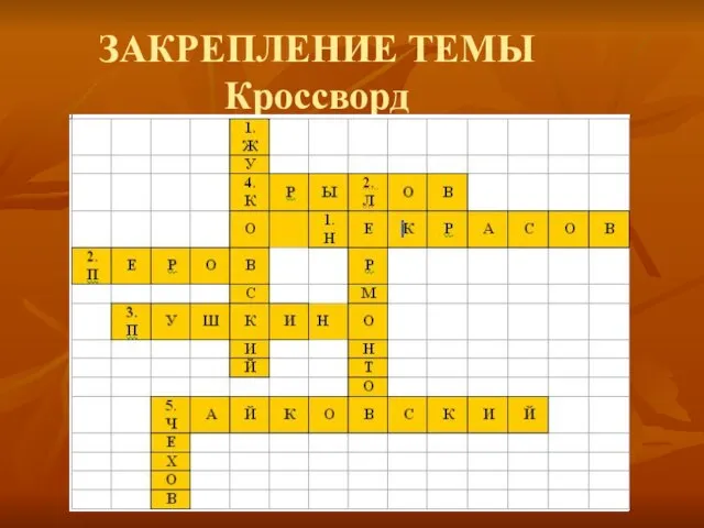 ЗАКРЕПЛЕНИЕ ТЕМЫ Кроссворд