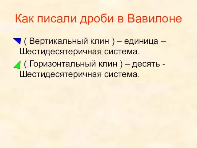 Как писали дроби в Вавилоне ( Вертикальный клин ) – единица –Шестидесятеричная