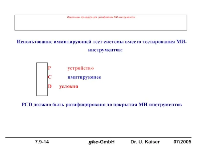 Идеальная процедура для ратификации МИ-инструментов Использование иммитирующей тест системы вместо тестирования МИ-инструментов: