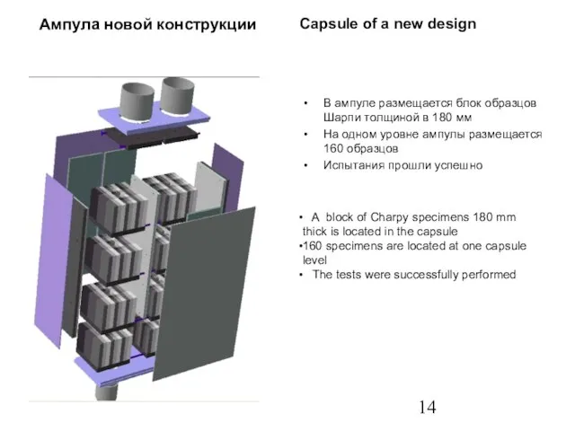 Ампула новой конструкции В ампуле размещается блок образцов Шарпи толщиной в 180