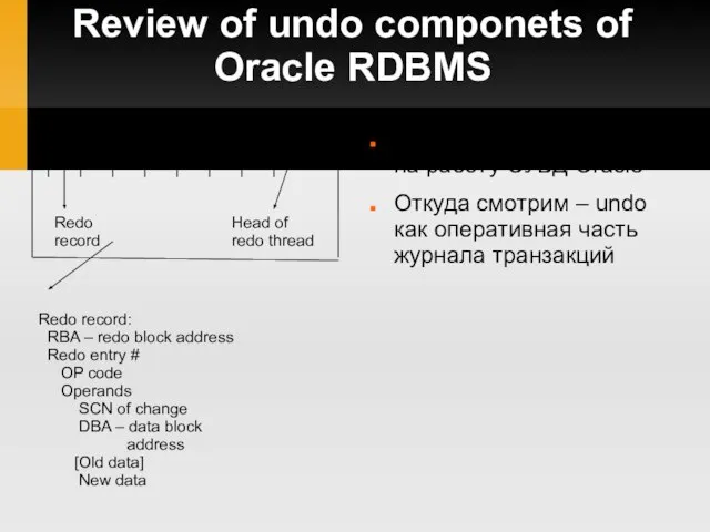 Review of undo componets of Oracle RDBMS Еще одна точка зрения на