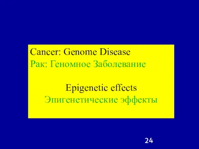 Cancer: Genome Disease Рак: Геномное Заболевание Epigenetic effects Эпигенетические эффекты