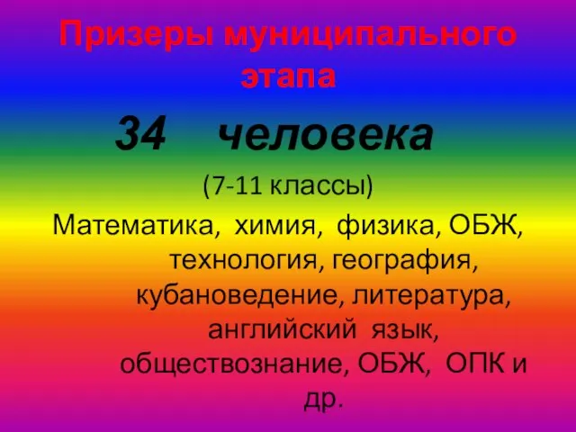 Призеры муниципального этапа человека (7-11 классы) Математика, химия, физика, ОБЖ, технология, география,