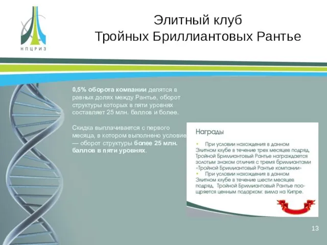 Элитный клуб Тройных Бриллиантовых Рантье 0,5% оборота компании делятся в равных долях