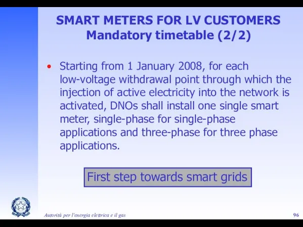 Autorità per l'energia elettrica e il gas Starting from 1 January 2008,