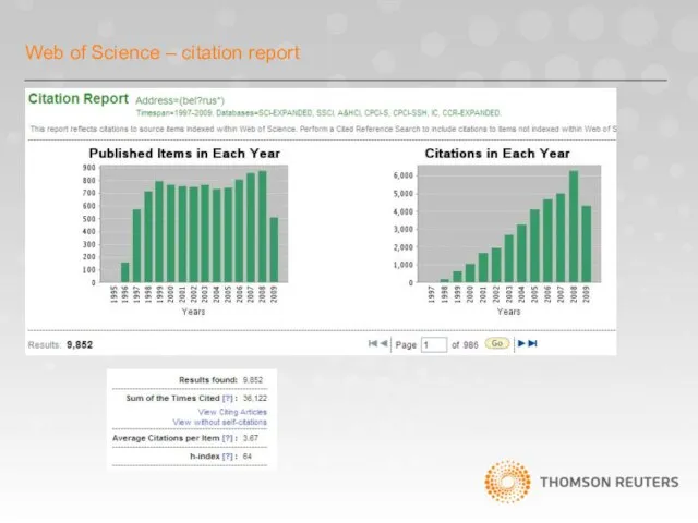 Web of Science – citation report