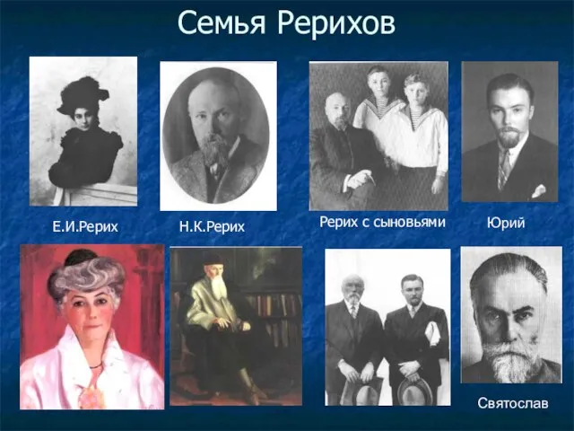 Семья Рерихов Юрий Святослав Рерих с сыновьями Н.К.Рерих Е.И.Рерих