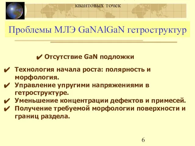 МЛЭ и люминесценция GaN/AlN квантовых точек Проблемы МЛЭ GaNAlGaN гетроструктур Технология начала