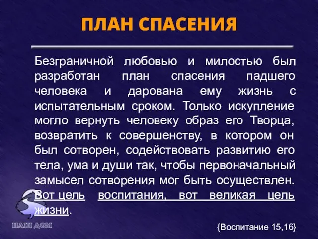 ПЛАН СПАСЕНИЯ Безграничной любовью и милостью был разработан план спасения падшего человека