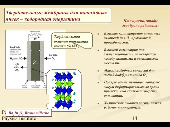 Petersburg Nuclear Physics Institute Твердотельная окисная топливная ячейка (SOFC). Высокая концентрация анионных