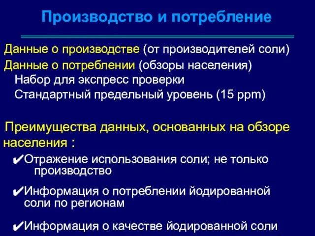 Производство и потребление Данные о производстве (от производителей соли) Данные о потреблении