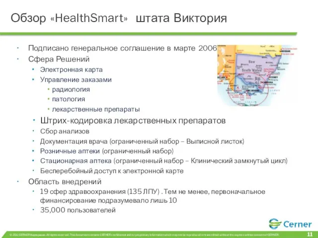 Обзор «HealthSmart» штата Виктория Подписано генеральное соглашение в марте 2006 Сфера Решений