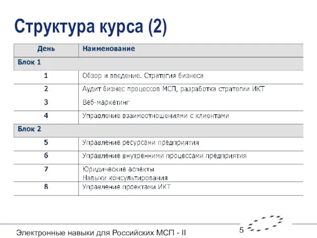 Электронные навыки для Российских МСП - II Структура курса (2)