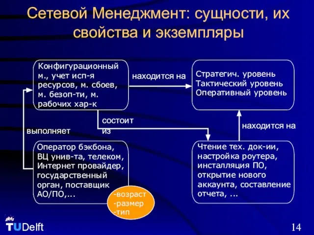 Сетевой Менеджмент: сущности, их свойства и экземпляры -возраст -размер -тип Стратегич. уровень