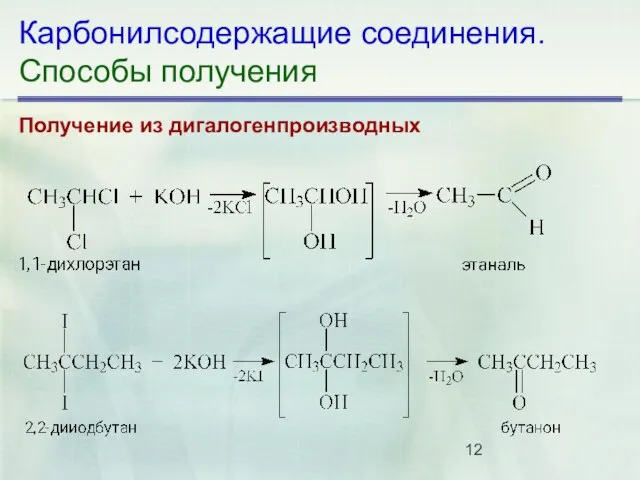 Карбонилсодержащие соединения. Способы получения Получение из дигалогенпроизводных