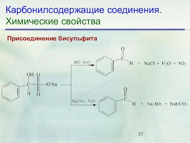 Карбонилсодержащие соединения. Химические свойства Присоединение бисульфита