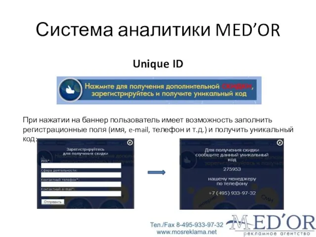 Система аналитики MED’OR Unique ID При нажатии на баннер пользователь имеет возможность