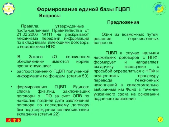 Формирование единой базы ГЦВП Вопросы Правила, утвержденные постановлением Правительства от 21.02.2006 №111