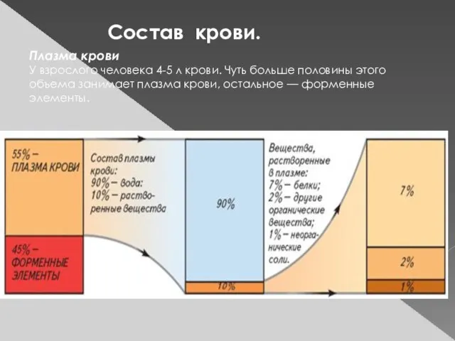 Плазма крови У взрослого человека 4-5 л крови. Чуть больше половины этого