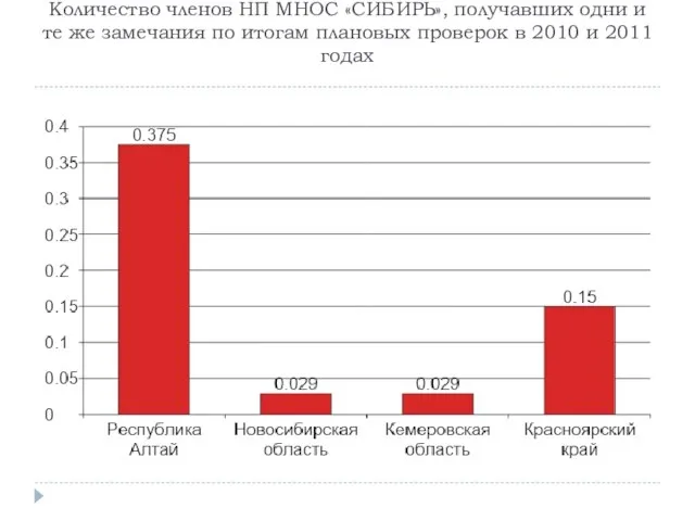 Количество членов НП МНОС «СИБИРЬ», получавших одни и те же замечания по