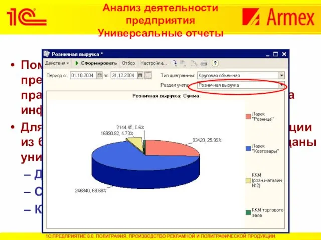 Анализ деятельности предприятия Универсальные отчеты Помимо встроенных отчетов система предоставляет возможность получить