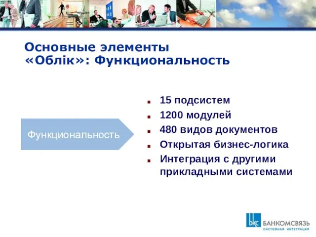 Основные элементы «Облік»: Функциональность 15 подсистем 1200 модулей 480 видов документов Открытая