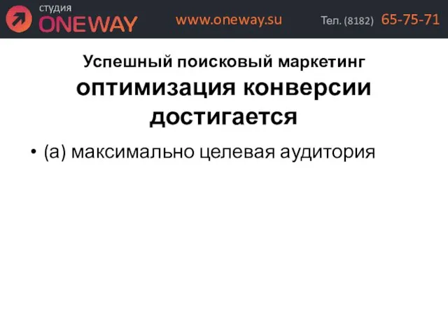 Успешный поисковый маркетинг оптимизация конверсии достигается (а) максимально целевая аудитория