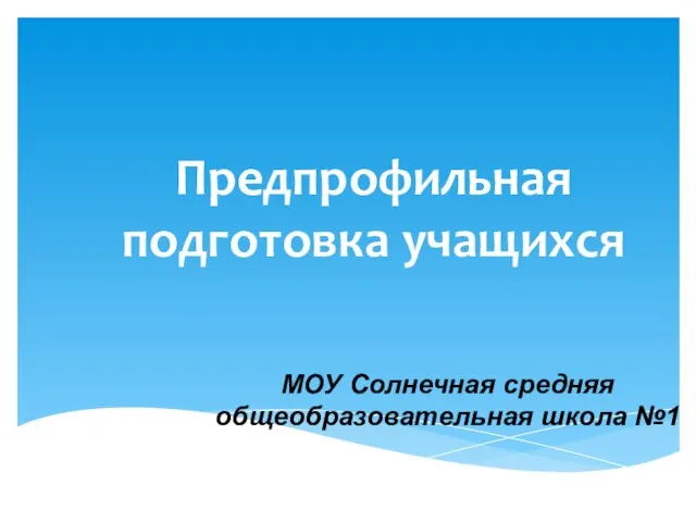 Предпрофильная подготовка учащихся МОУ Солнечная средняя общеобразовательная школа №1