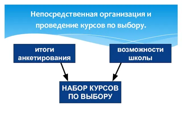 Непосредственная организация и проведение курсов по выбору. итоги анкетирования возможности школы НАБОР КУРСОВ ПО ВЫБОРУ