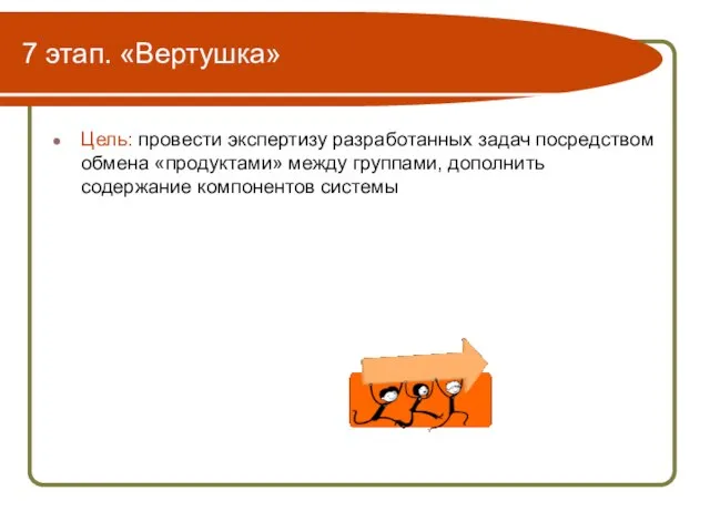 7 этап. «Вертушка» Цель: провести экспертизу разработанных задач посредством обмена «продуктами» между